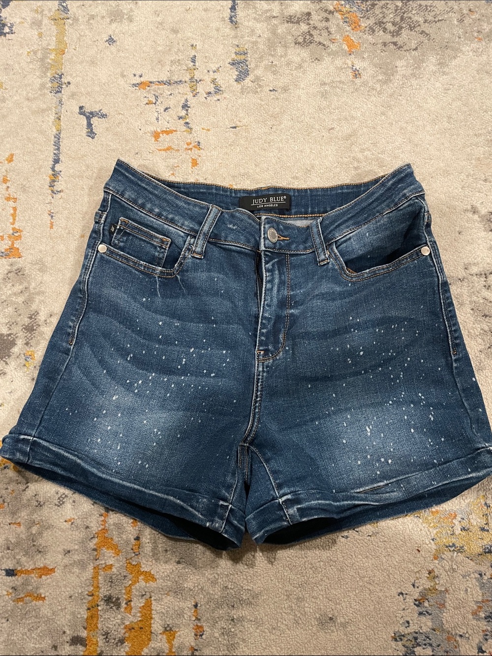 Judy Blue Distressed Dark Wash Denim Shorts with Paint-Splatter